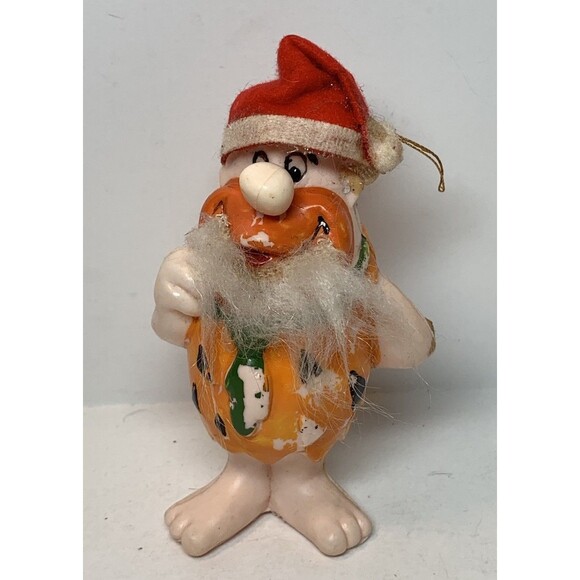 Vintage Flintstones Santa Christmas Tree Ornament 1976 Hong Kong Plastic Cartoon - Picture 1 of 9